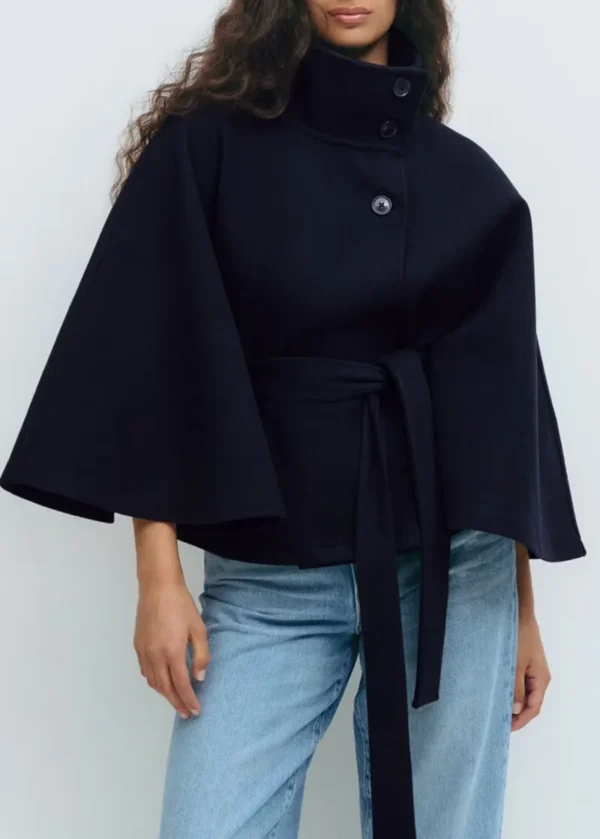 Winter High Neck Batwing Sleeve Coat With Belt Fashion Loose Elegant Button Top Trench Coat For Women Clothing - Image 3